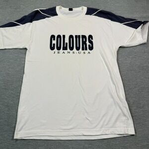 Colours Shirt Men XL White Navy Block Logo Athletic‎ Streetwear USA Tee